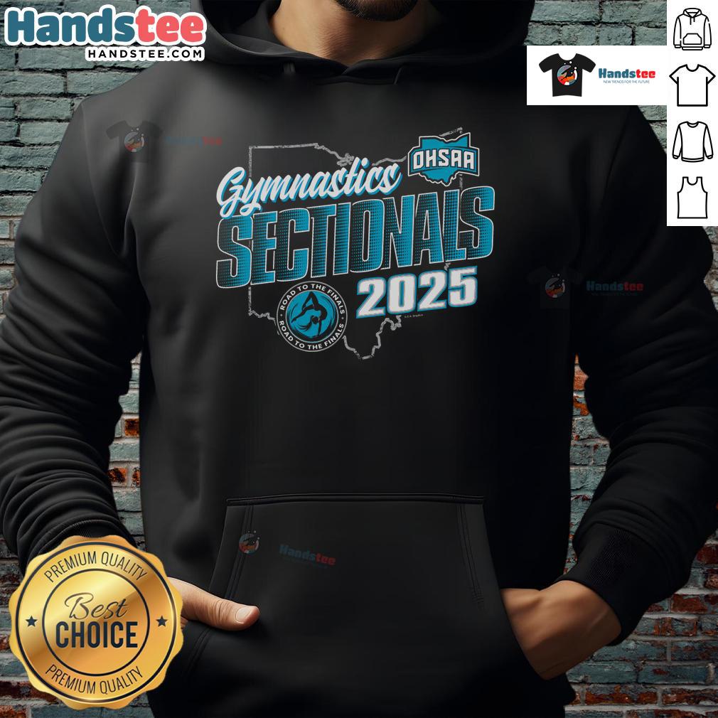 Official 2025 OHSAA Gymnastics Sectionals hoodie featuring logo and design for gymnastic event supporters.