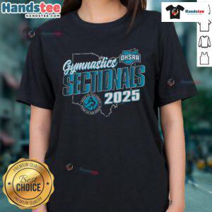 Official 2025 OHSAA Gymnastics Sectionals Ladies Tee showcasing vibrant design and team spirit for gymnastics fans.