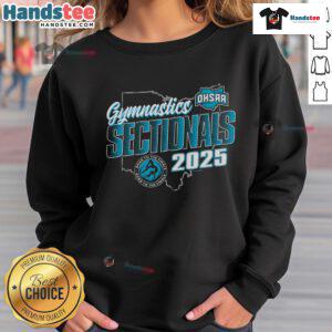 Alt Text: Official 2025 OHSAA Gymnastics Sectionals Sweatshirt featuring team logo and vibrant colors, perfect for fans.