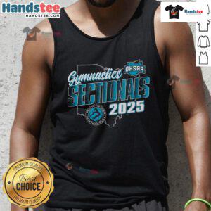 Official 2025 OHSAA Gymnastics Sectionals tank top featuring vibrant design and logo for gymnastics fans and athletes.