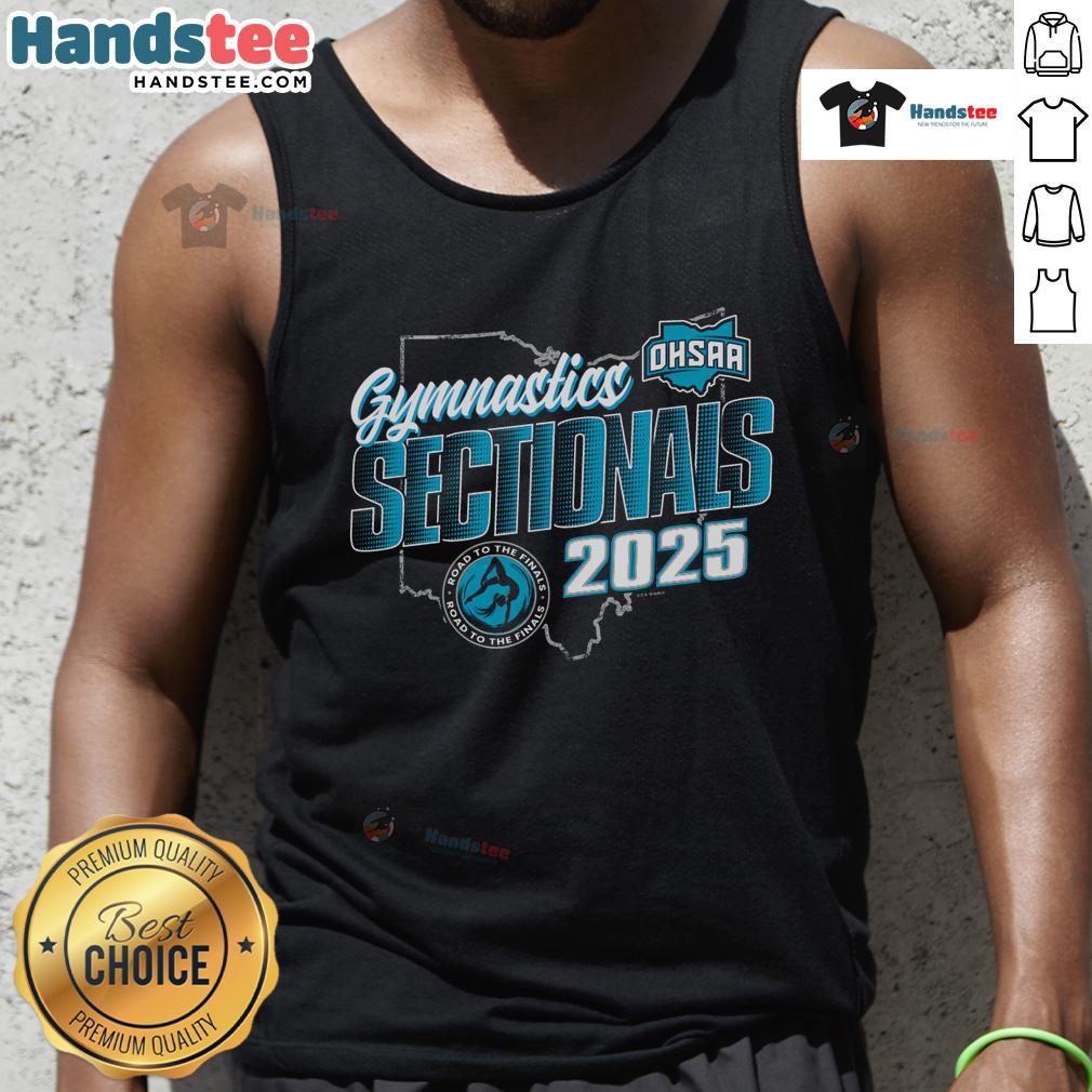 Official 2025 OHSAA Gymnastics Sectionals tank top featuring vibrant design and logo for gymnastics fans and athletes.