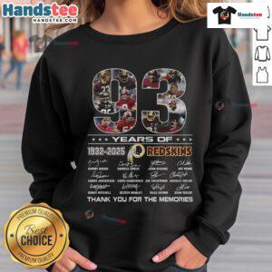 Official 93 Years 1932-2025 Redskins Thank You For The Memories Sweatshirt featuring vintage team logo and commemorative design.