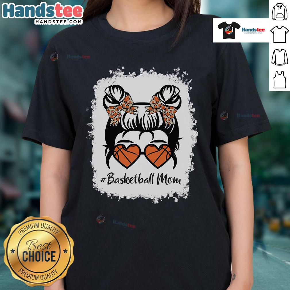 Official Bleached Basketball Mom tee featuring a messy bun, perfect for player moms on Mother's Day.