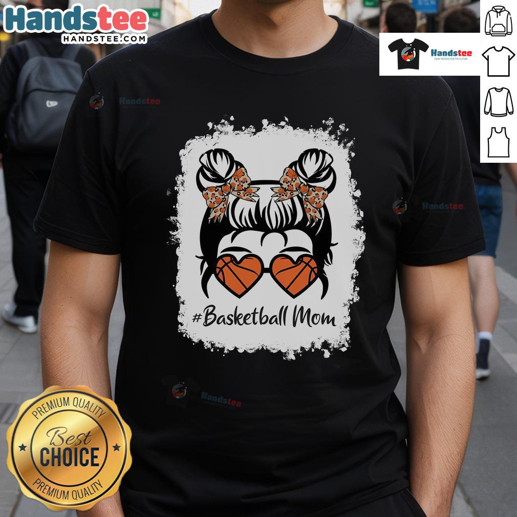 Official Bleached Basketball Mom T-Shirt featuring a messy bun design, perfect for Mother's Day gifts for player moms.