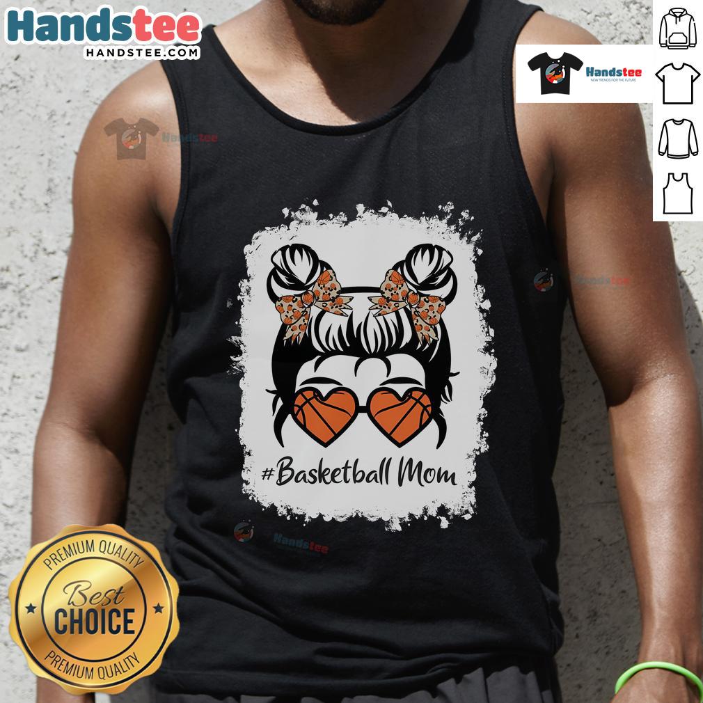 Official Bleached Basketball Mom tank top featuring a messy bun design, perfect for Mother's Day celebrations.