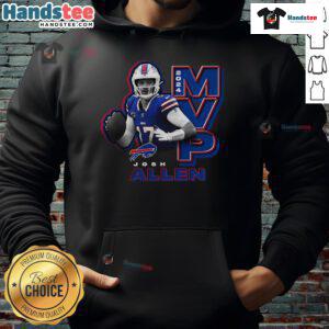 Official Buffalo Bills Josh Allen Black 2024 NFL MVP Hoodie showcasing team logo and MVP graphics for fans.