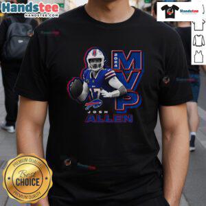 Official Buffalo Bills Josh Allen Black 2024 NFL MVP T-Shirt featuring team logo and player graphics for fans.