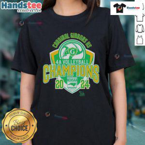 Alt Text: Official Cardinal Gibbons HS 4A Volleyball Champions NCHSAA 2024 Ladies Tee showcasing team pride and victory.