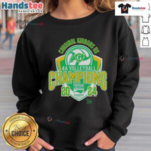 Alt Text: Official Cardinal Gibbons HS 4A Volleyball Champions NCHSAA 2024 Sweatshirt featuring team logo and championship details.