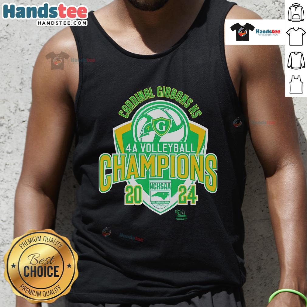Official Cardinal Gibbons HS 4A Volleyball Champions NCHSAA 2024 tank top showcasing team pride and athletic achievement.