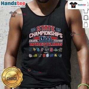 Official DIAA Wrestling Dual Team State Championships tank top showcasing vibrant design and championship logo.