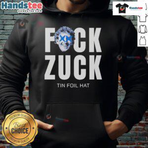 Official Fk Zuck Tin Foil Hat Hoodie in black, featuring a humorous design perfect for satire and conspiracy enthusiasts.