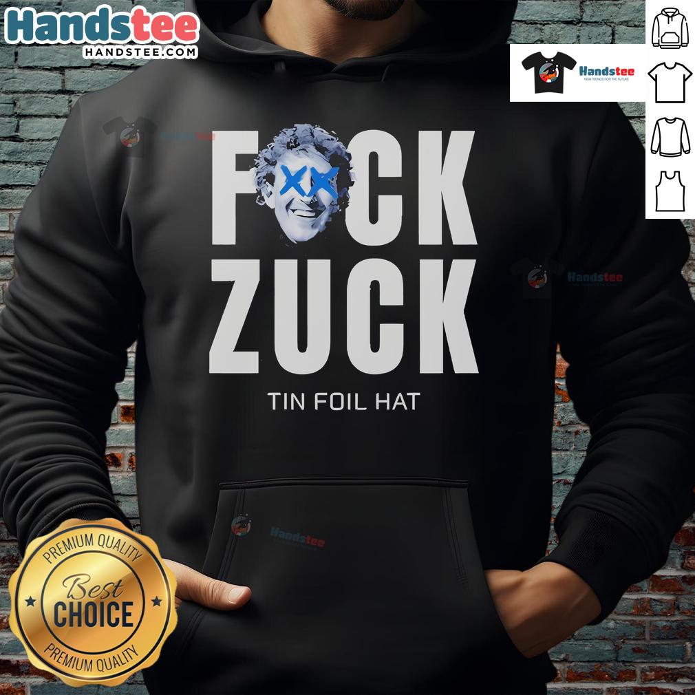 Official Fk Zuck Tin Foil Hat Hoodie in black, featuring a humorous design perfect for satire and conspiracy enthusiasts.