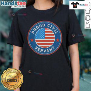 Official Proud Civil Servant tee for ladies featuring the American flag, supporting federal workers in style.