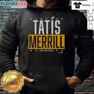 Official Tatis Merrill for San Diego hoodie in navy blue, featuring team logo and stylish design for fans.