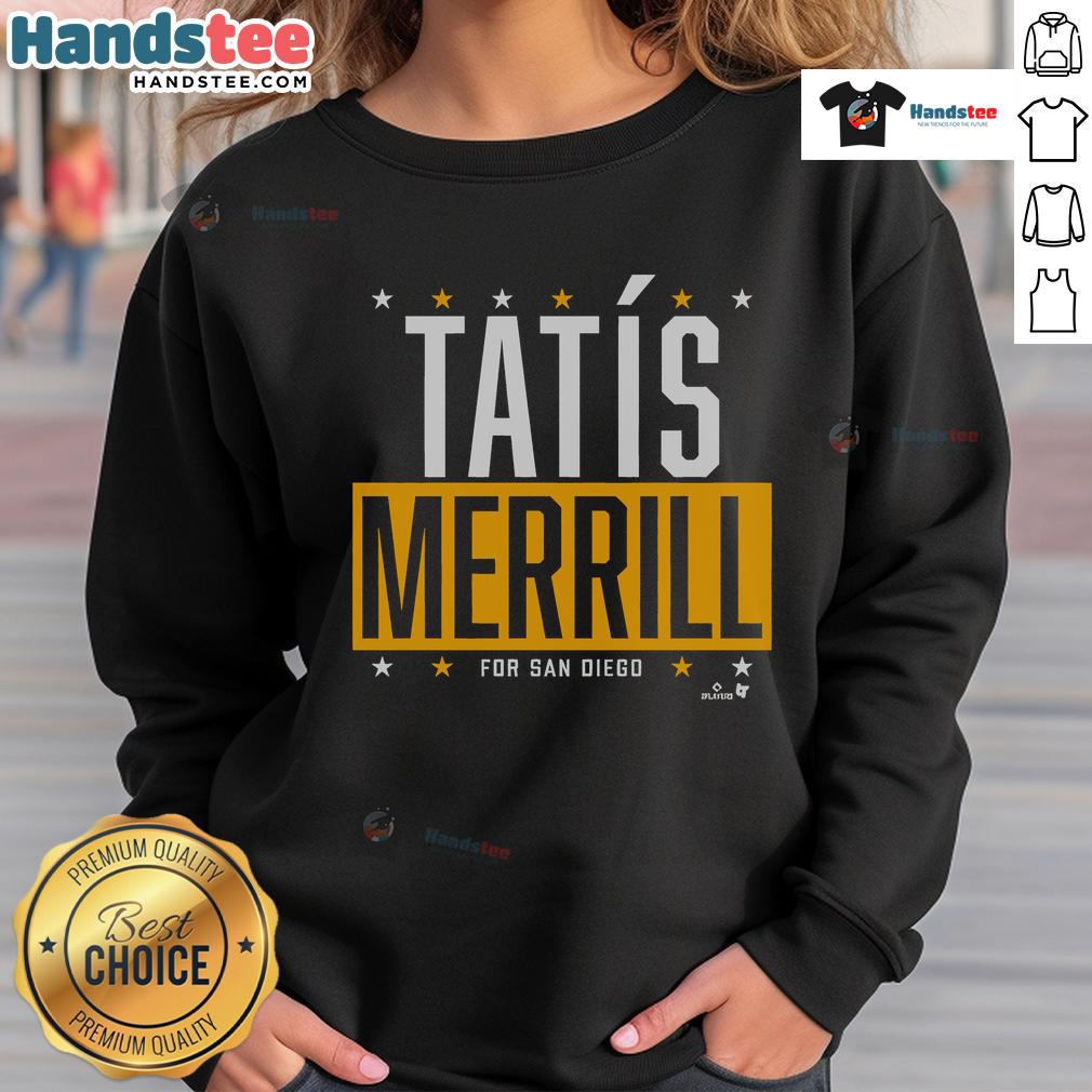 Official Tatis Merrill for San Diego sweatshirt featuring vibrant team colors and stylish design, perfect for fans.