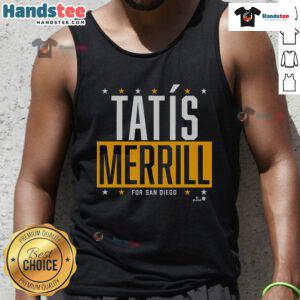 Alt Text: Official Tatis Merrill for San Diego tank top featuring vibrant graphics and a comfortable fit, perfect for fans.