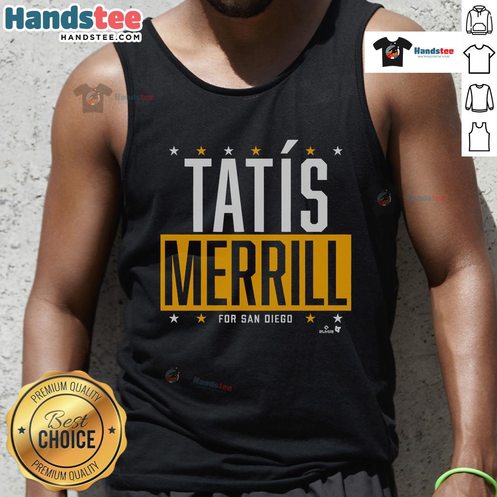 Alt Text: Official Tatis Merrill for San Diego tank top featuring vibrant graphics and a comfortable fit, perfect for fans.