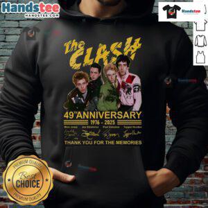 Official The Clash 49th Anniversary 1976-2025 hoodie celebrating the band's legacy and memorable music.