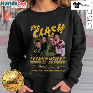 Official The Clash 49th Anniversary sweatshirt celebrating 1976-2025, a tribute to the band's legacy and memories.