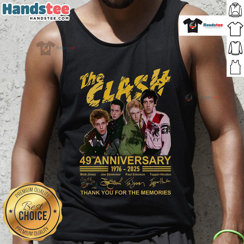 Official The Clash 49th Anniversary tank top 1976-2025 celebrates the band's legacy with a heartfelt 'Thank You for the Memories' design.