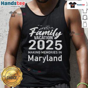 Family enjoying a fun vacation in Maryland, wearing matching tank tops, capturing memories in 2025.