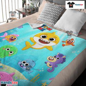 Baby Shark & Friends Poster Rainbow Text Blanket Fleece Customized Blanket