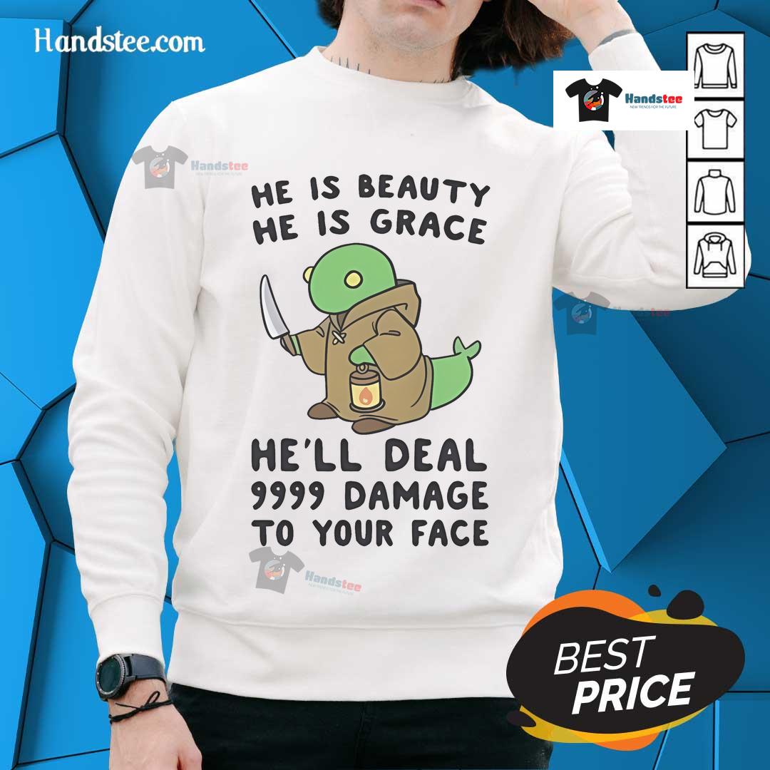 Cute sweatshirt featuring 'He is beauty, he is grace' design, perfect for casual outfits and fans of unique fashion.