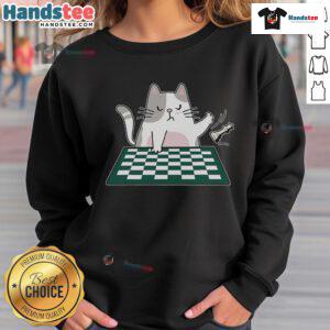 Alt Text: Cute rude cat graphic on a chess board game sweatshirt, perfect for cat lovers and chess enthusiasts.