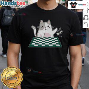 Alt Text: Cute rude cat graphic on a chess board game T-shirt, perfect for cat lovers and chess enthusiasts.