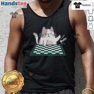 Cute rude cat design on a chess board game tank top, perfect for cat lovers and chess enthusiasts.