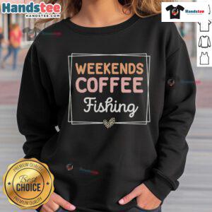 Cute weekends coffee fishing retro mom life sayings sweatshirt in cozy setting, perfect for casual outings.