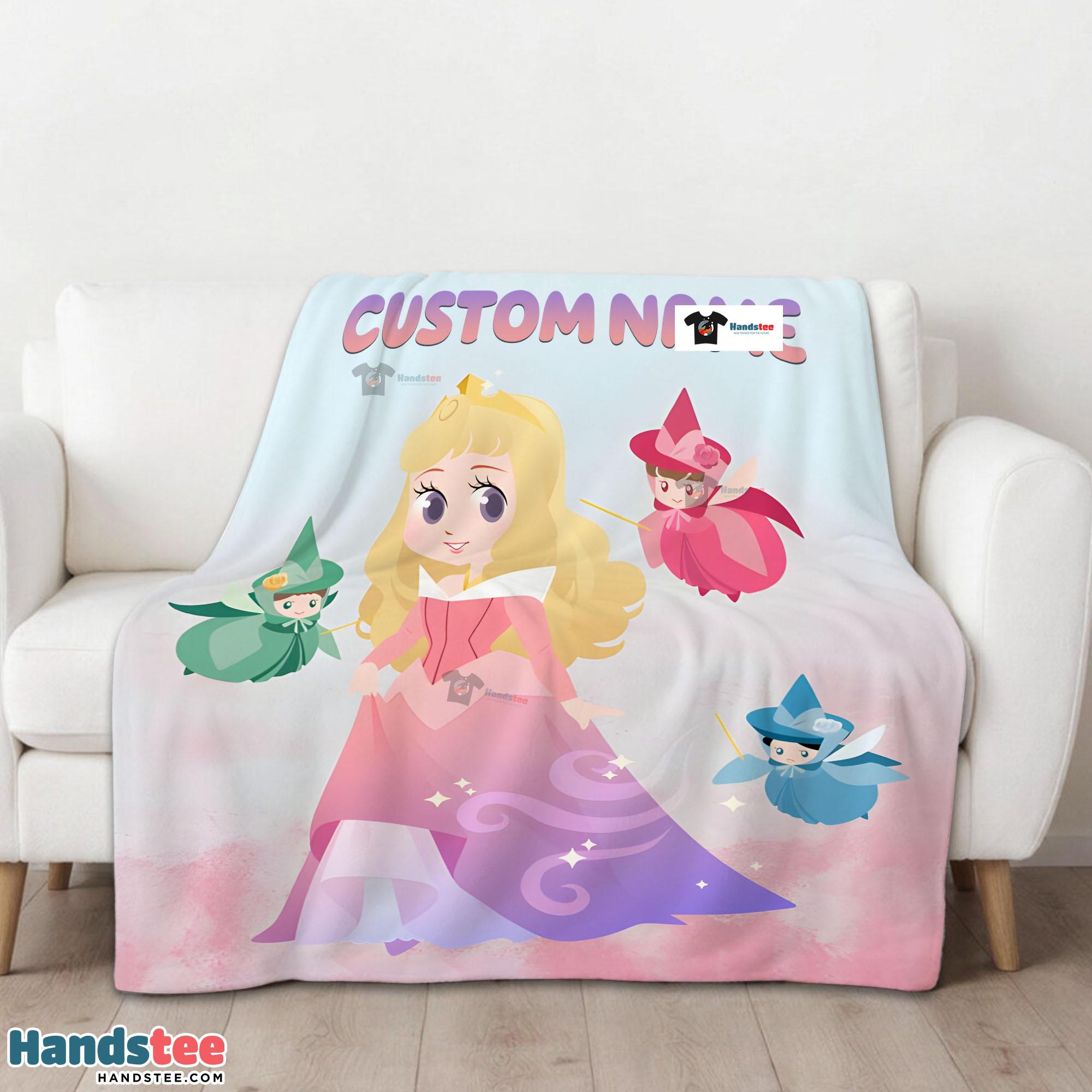 Disney Chibi Aurora Sleeping Beauty Pastel-Colored Blanket Fleece Customized Blanket