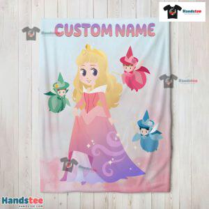 Disney Chibi Aurora Sleeping Beauty Pastel-Colored Blanket Fleece Customized Blanket