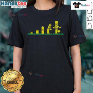 Funny Evolution of Lego Ladies Tee showcasing playful designs of female Lego characters through the ages.
