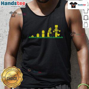 Funny evolution of Lego tank top design showcasing playful graphics and vibrant colors for Lego enthusiasts.