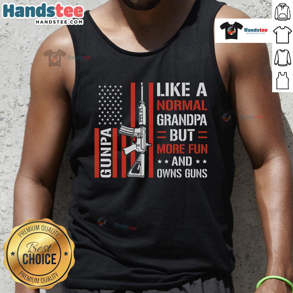 Funny Gunpa tank top featuring 'Like A Normal Grandpa But More Fun' design, perfect for USA grandpa gifts and humor.