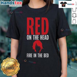 Funny redhead ladies tee featuring a whimsical fire-themed design for a playful and stylish look.
