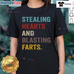 Funny Stealing Hearts and Blasting Farts Retro Vintage Ladies Tee featuring a playful graphic design in vibrant colors.