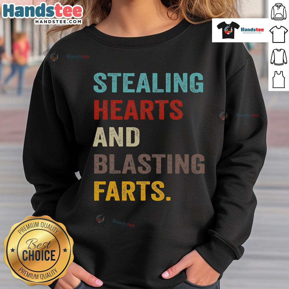 Retro vintage sweatshirt featuring 'Funny Stealing Hearts and Blasting Farts' design, perfect for casual, humorous wear.
