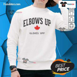 Good Canada Flag Elbows Up Gloves Off Fun Hockey Sweatshirt featuring a vibrant design for hockey enthusiasts.