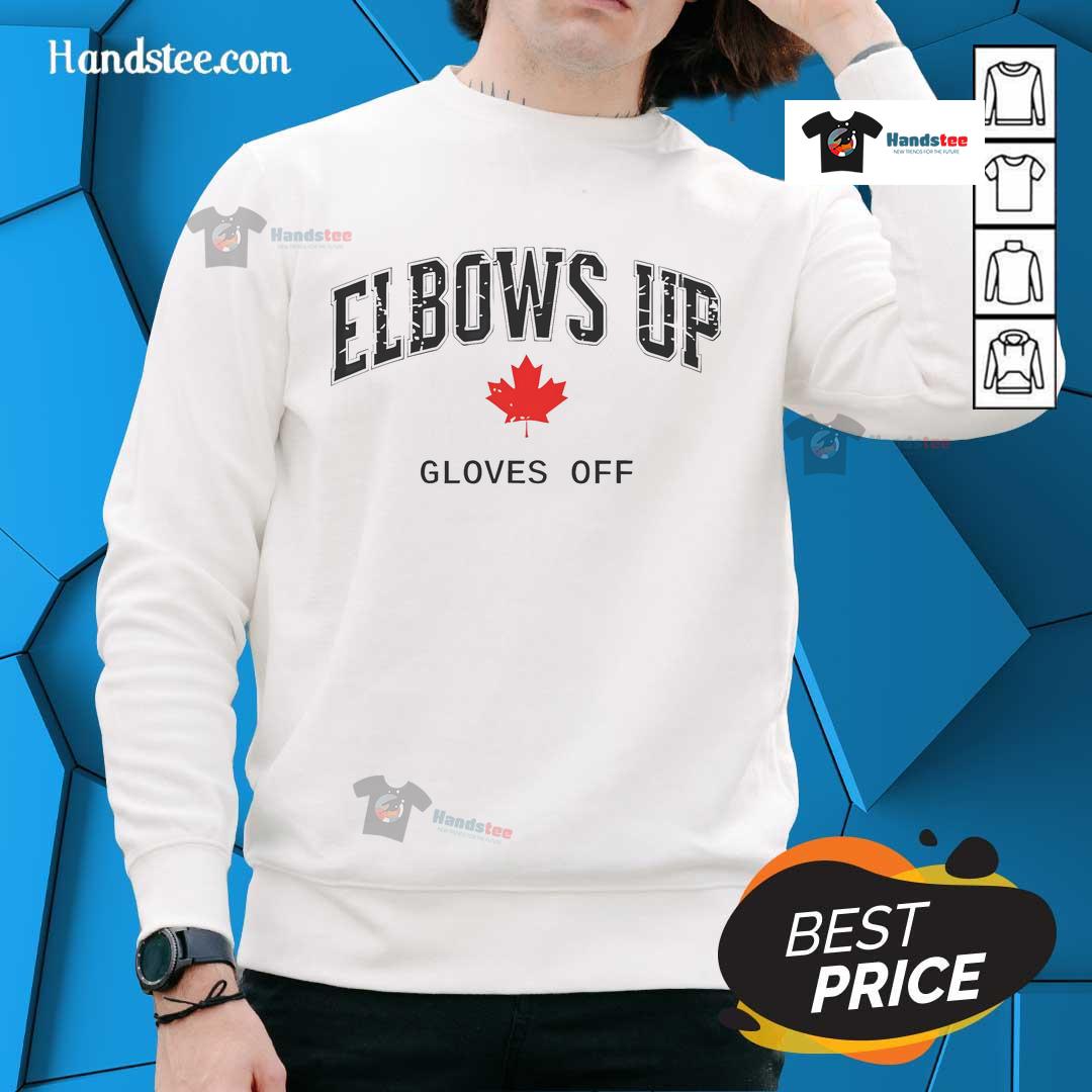Good Canada Flag Elbows Up Gloves Off Fun Hockey Sweatshirt featuring a vibrant design for hockey enthusiasts.
