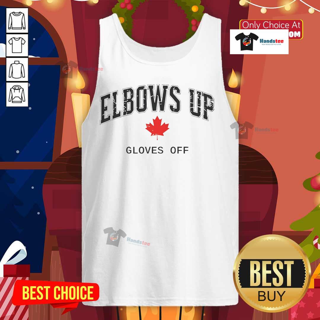 Good Canada Flag Elbows Up Gloves Off Fun Hockey Tank Top featuring a vibrant design perfect for hockey enthusiasts.