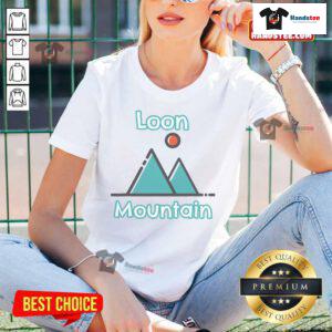 Good Loon Mountain in Lincoln, New Hampshire, showcasing scenic mountains on a stylish ladies' tee design.