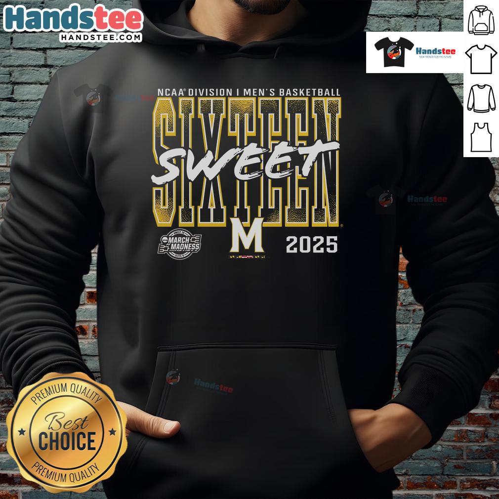Alt Text: Good Maryland Terrapins 2025 NCAA Men's Basketball Tournament March Madness Sweet 16 Hoodie in red and gold.