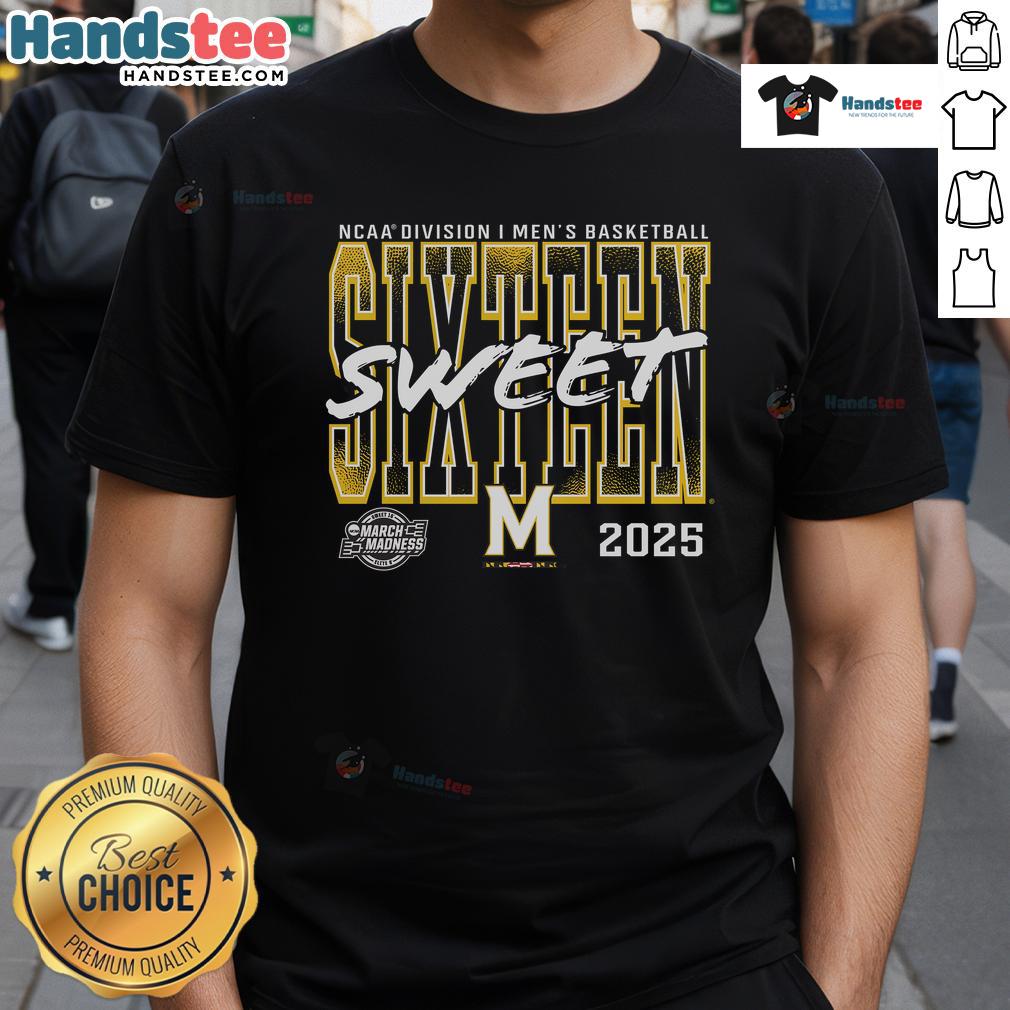 Good Maryland Terrapins 2025 NCAA Men's Basketball Tournament Sweet 16 T-Shirt featuring team colors and logo.