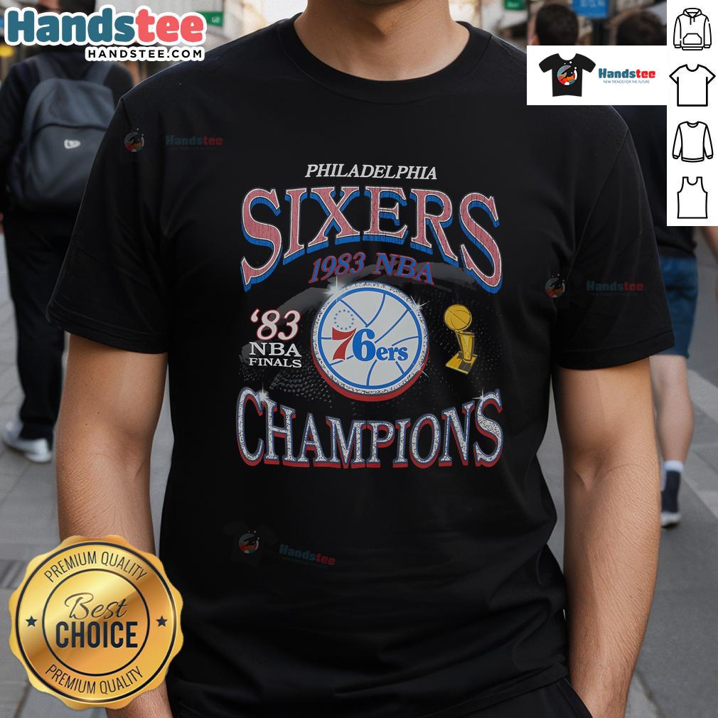 Alt Text: Good Philadelphia 76ers Hardwood Classics Champions Era T-Shirt featuring vintage logo and design, perfect for fans.