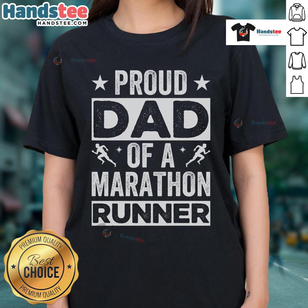 Good Proud Dad of a Marathon Runner Ladies Tee showcasing a stylish design for supportive fathers of female athletes.