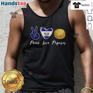 Good Pupusas Lover tank top featuring love and peace symbols, celebrating El Salvadorian food culture.