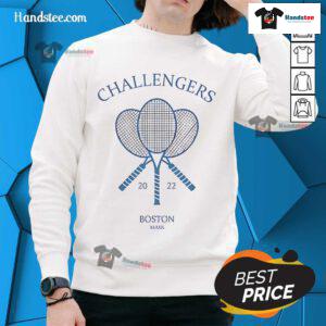Zendaya wearing a stylish Boston Tennis sweatshirt at the 2022 Challengers event, showcasing sporty fashion.